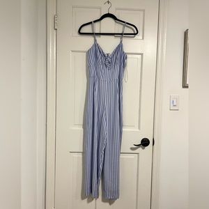 Jcrew blue and white jumpsuit with bow neckline EUC